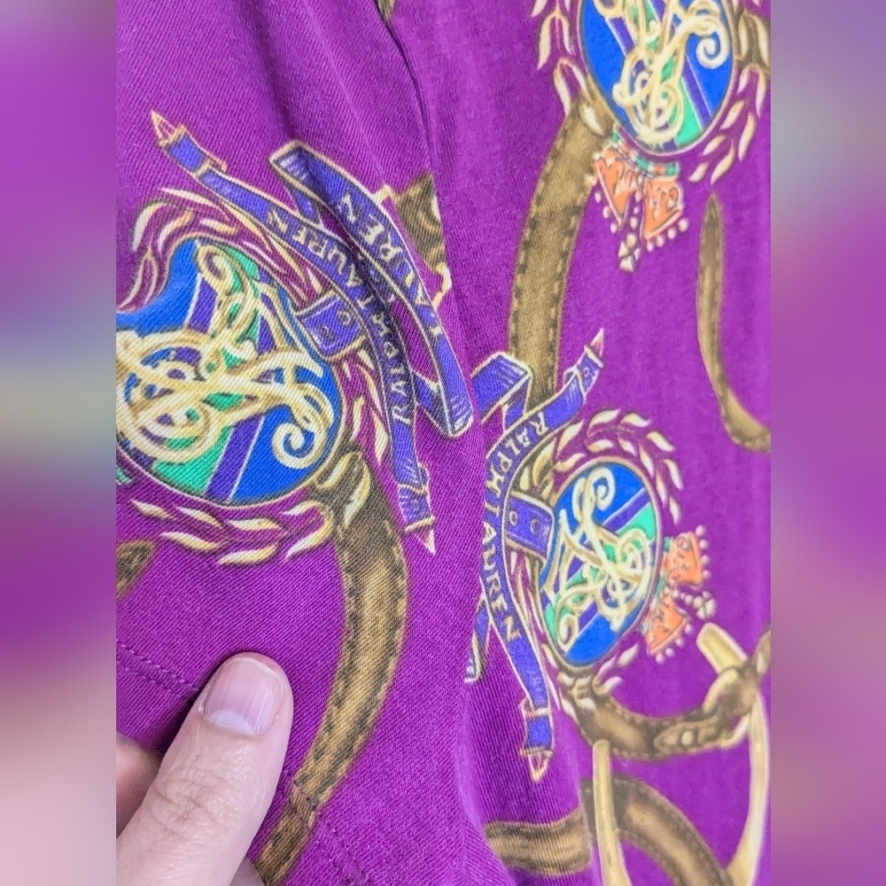 Lauren Ralph Lauren Short Sleeve T-shirt top Equestrian Details - Purple Size L - Picture 4 of 5